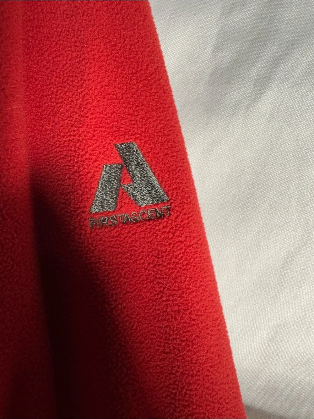 Eddie Bauer Red Full-Zip Lightweight Fleece with Gray Chest Pocket